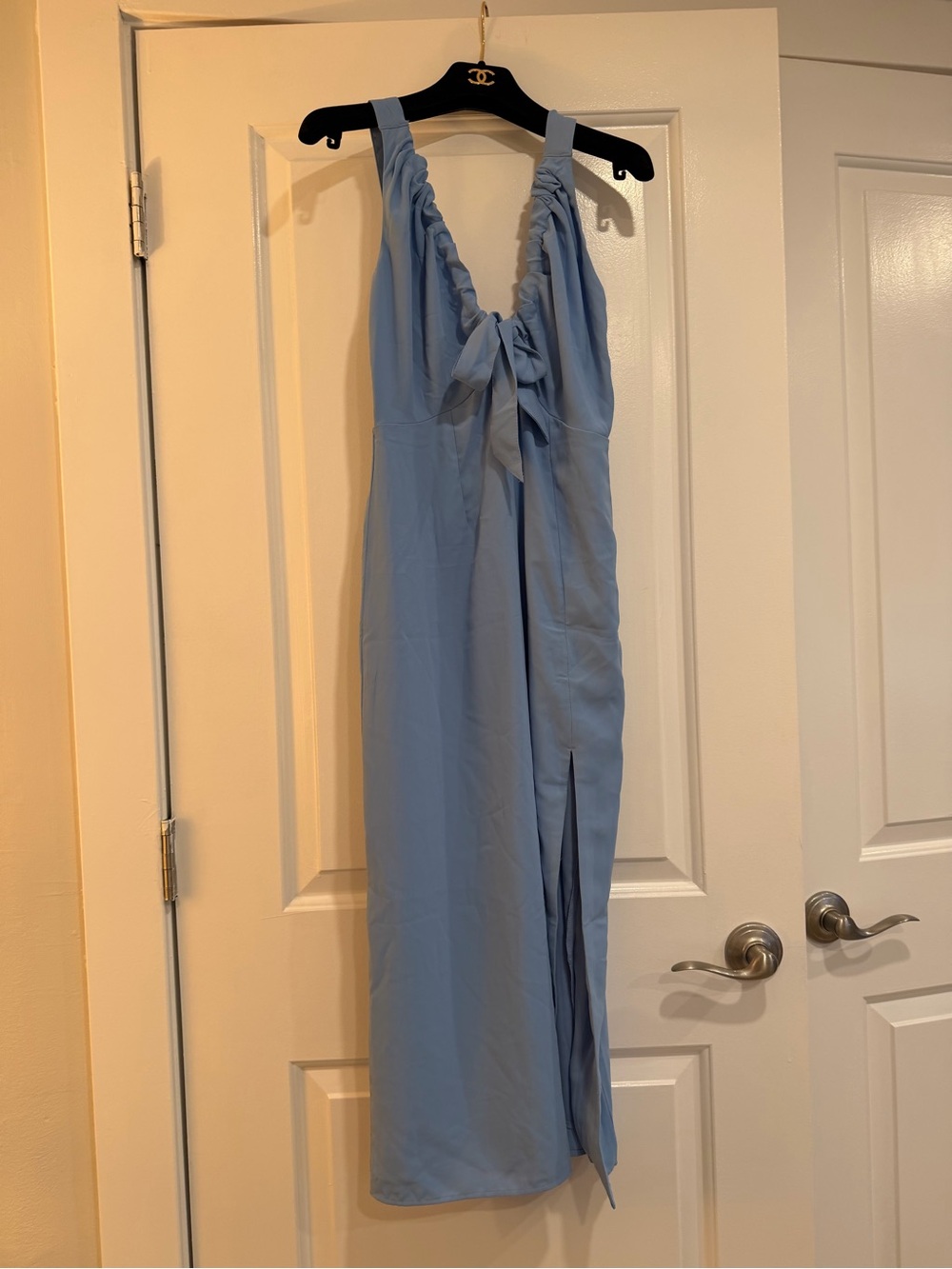 Abercrombie & Fitch Light Blue Halter Midi Dress with Front Tie